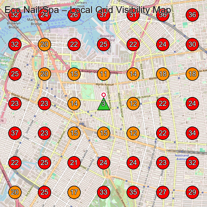 Eco Nail Spa GeoGrid visibility map for Nail Salon in Brooklyn